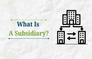 What is a Subsidiary – Remire graphic showing a parent company building connected to subsidiary companies, illustrating corporate ownership and control structure.