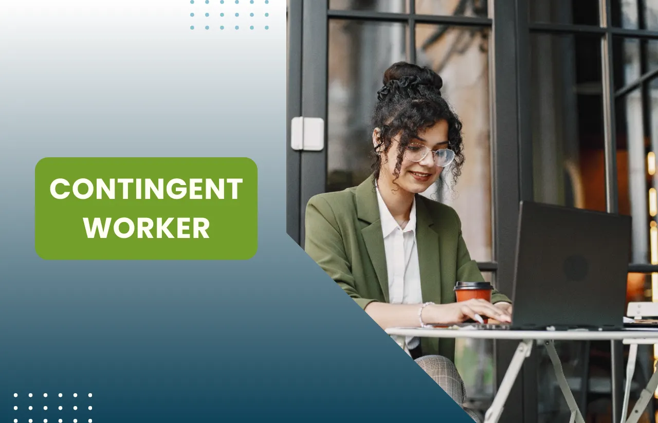Contingent Worker using a laptop in a modern workspace, representing flexible workforce solutions and remote staffing services by Remire