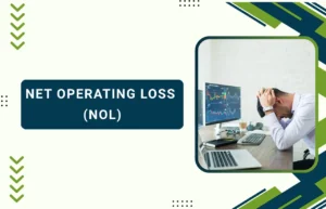 A professional in a white shirt holding his head in frustration while looking at declining stock market trends, illustrating Net_Operating_Loss_(NOL) by Remire.