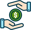 Remire Attractive Perks icon showing a dollar coin protected between two hands, representing secure employee retirement and benefit planning.