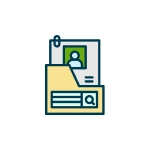Remire Centralized Employee Records file icon, showing a yellow document folder holding a profile record with a magnifying glass search symbol.