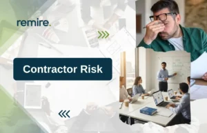 Remire "Contractor Risk" promotional image highlighting the challenges of workforce management and the strategic solutions used to mitigate project risks.