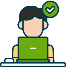 Remire equipment provisioning icon showing an employee at a computer with a checkmark, representing verified remote work setup.