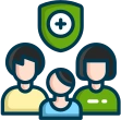 A professional icon for Remire titled "Medical Insurance," showing an illustrated family or group of employees underneath a medical cross safety emblem.