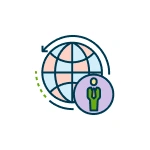 A clean, colorful icon for Remire titled "Talent Acquisition Support," depicting a worldwide globe and a business professional icon to symbolize global talent sourcing.